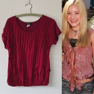 Y2K deep‎ red ruffle T-shirt size L